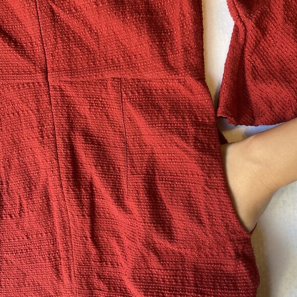 Topshop Women Dress US 4 Red Sheath Ruffle 3/4 Sleeve Knee Length - Picture 10 of 11